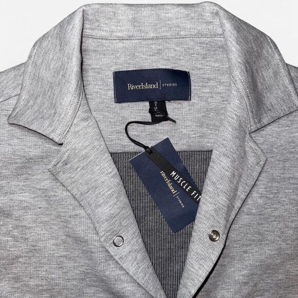 NWT River Island Men's Grey Short Sleeve Collared Button Down Shirt - Picture 4 of 8